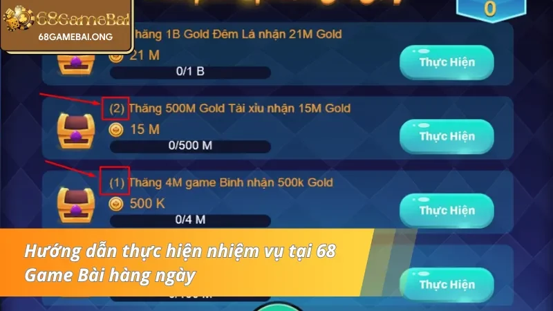 Chi tiết quá trình nhận thưởng từ nhiệm vụ mỗi ngày 68 Game Bài